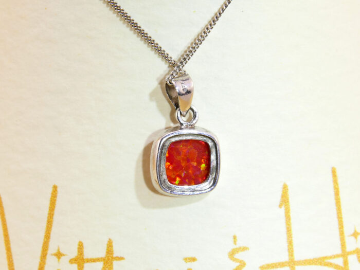 Vintage Silver Pendant Fire Opal Orange 3