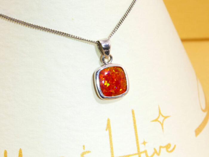 Vintage Silver Pendant Fire Opal Orange 4