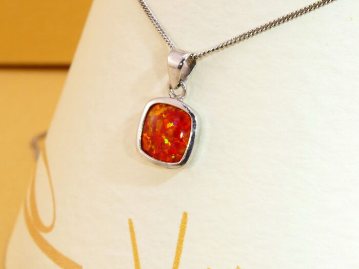Vintage Silver Pendant Fire Opal Orange 5