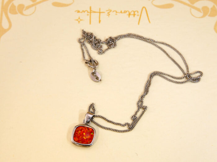 Vintage Silver Pendant Fire Opal Orange 6