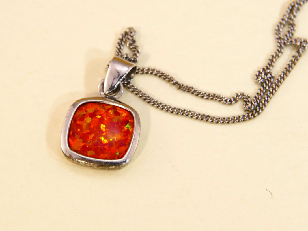 Vintage Silver Pendant Fire Opal Orange 7
