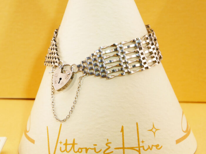 Vintage silver gate bracelet thick 7 bar Heart 1989 2