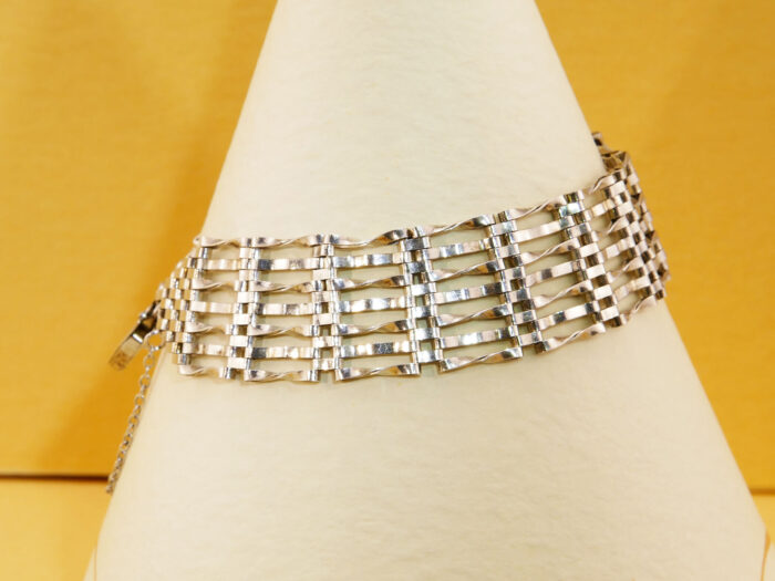 Vintage silver gate bracelet thick 7 bar Heart 1989 3