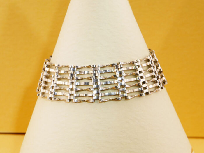 Vintage silver gate bracelet thick 7 bar Heart 1989 4