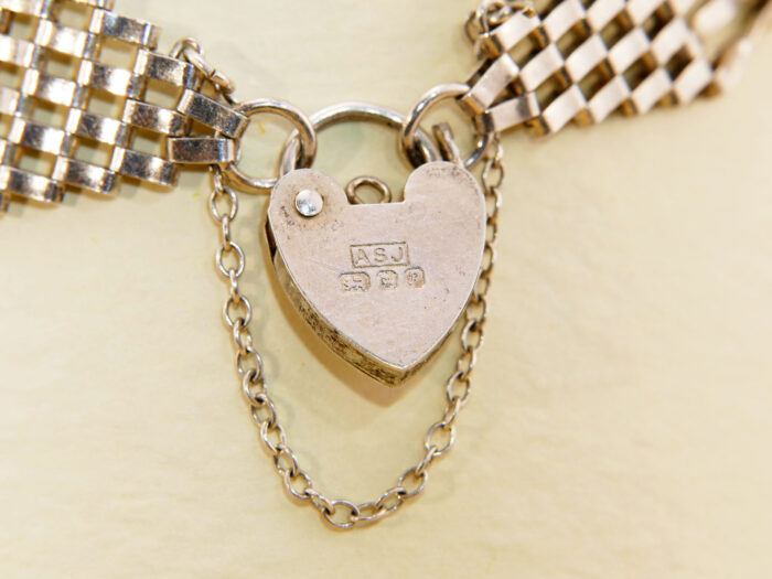 Vintage silver gate bracelet thick 7 bar Heart 1989 6