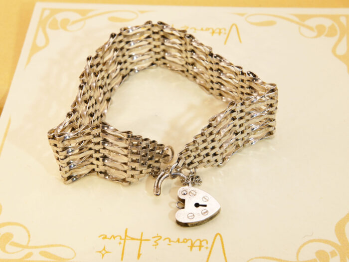 Vintage silver gate bracelet thick 7 bar Heart 1989 8