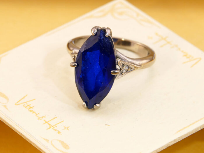 5 ct Marquise Blue Sapphire Diamond Ring 18ct White Gold 1