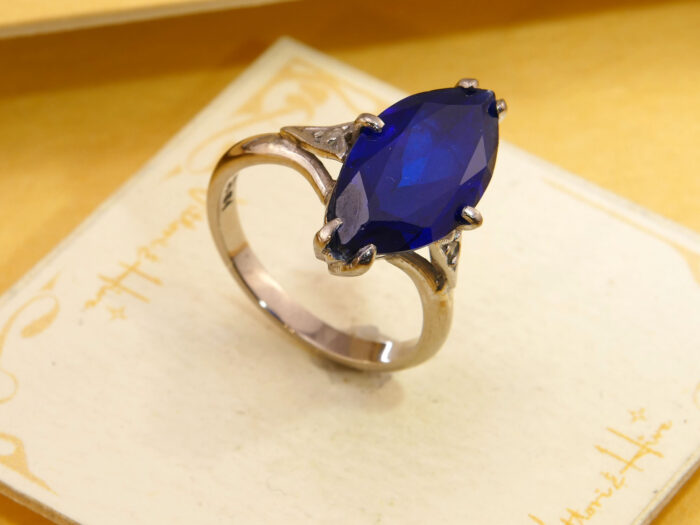 5 ct Marquise Blue Sapphire Diamond Ring 18ct White Gold 10