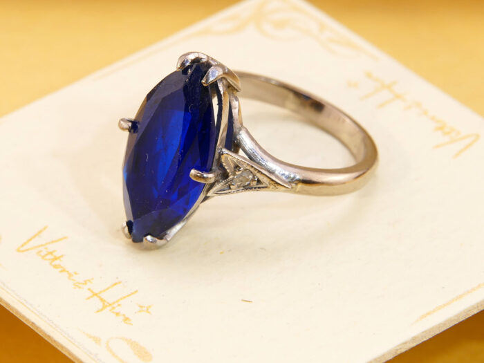 5 ct Marquise Blue Sapphire Diamond Ring 18ct White Gold 2