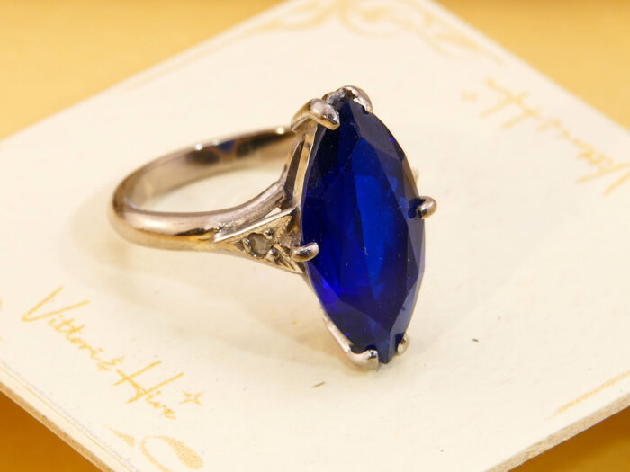 5 ct Marquise Blue Sapphire Diamond Ring 18ct White Gold 4