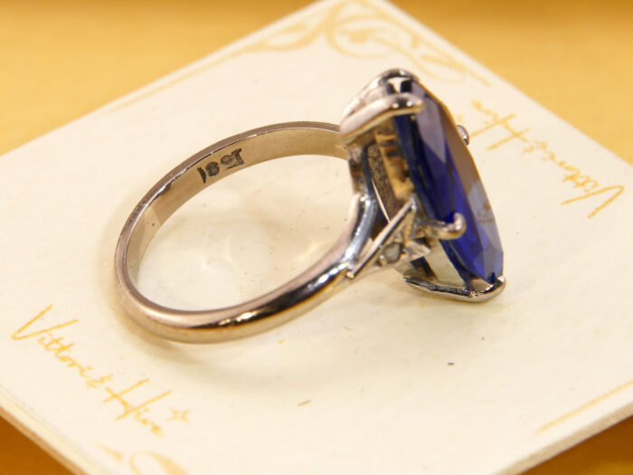 5 ct Marquise Blue Sapphire Diamond Ring 18ct White Gold 5