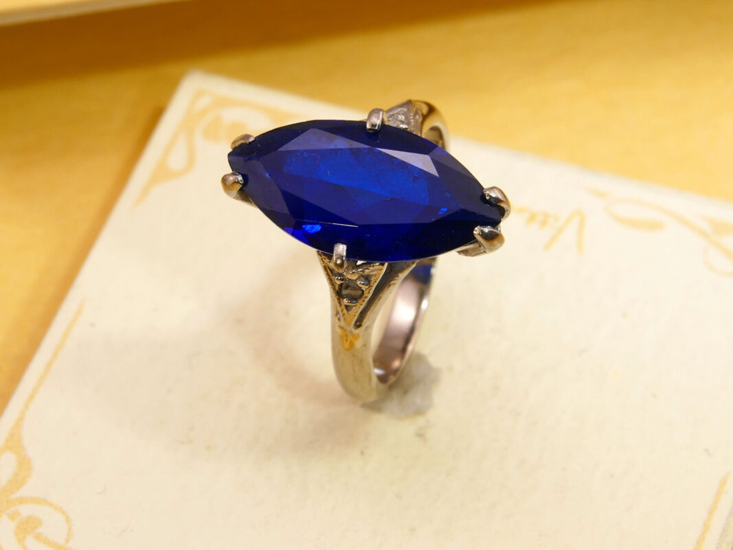 5 ct Marquise Blue Sapphire Diamond Ring 18ct White Gold 7