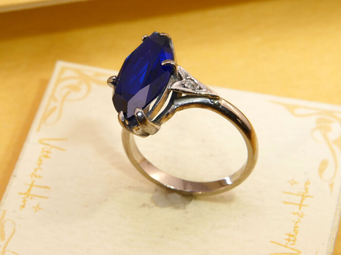 5 ct Marquise Blue Sapphire Diamond Ring 18ct White Gold 8