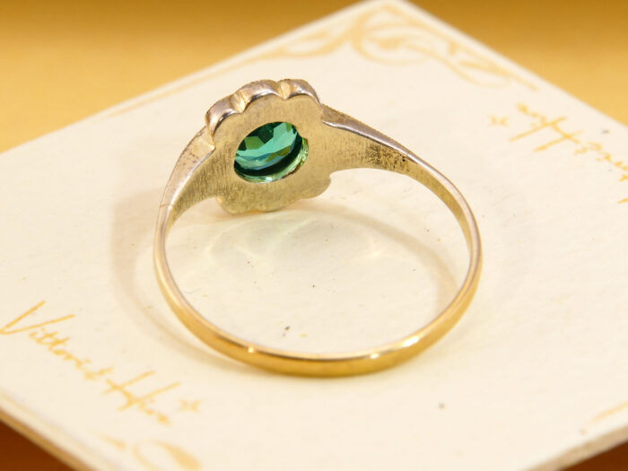 Art Deco Emerald Green Paste Halo Ring 9ct Gold Silver Antique 1920s Cluster Ring 6