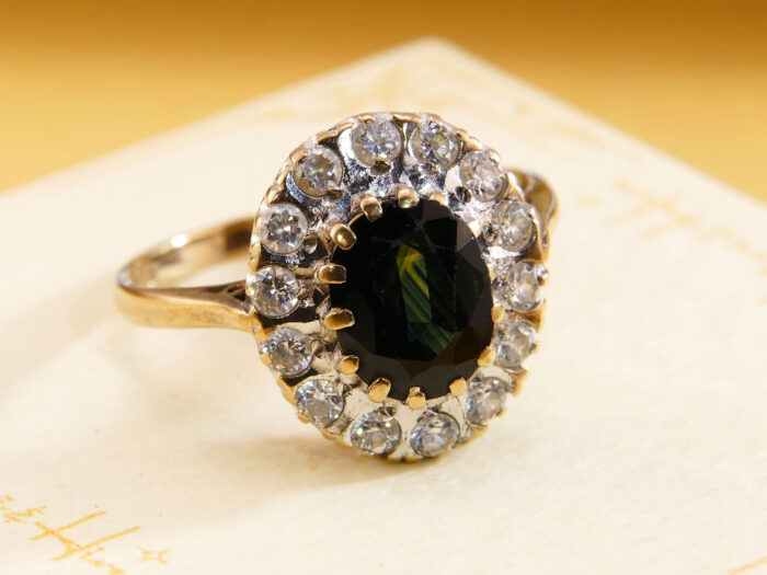 Parti Bi Colour Teal Sapphire Halo Ring 1