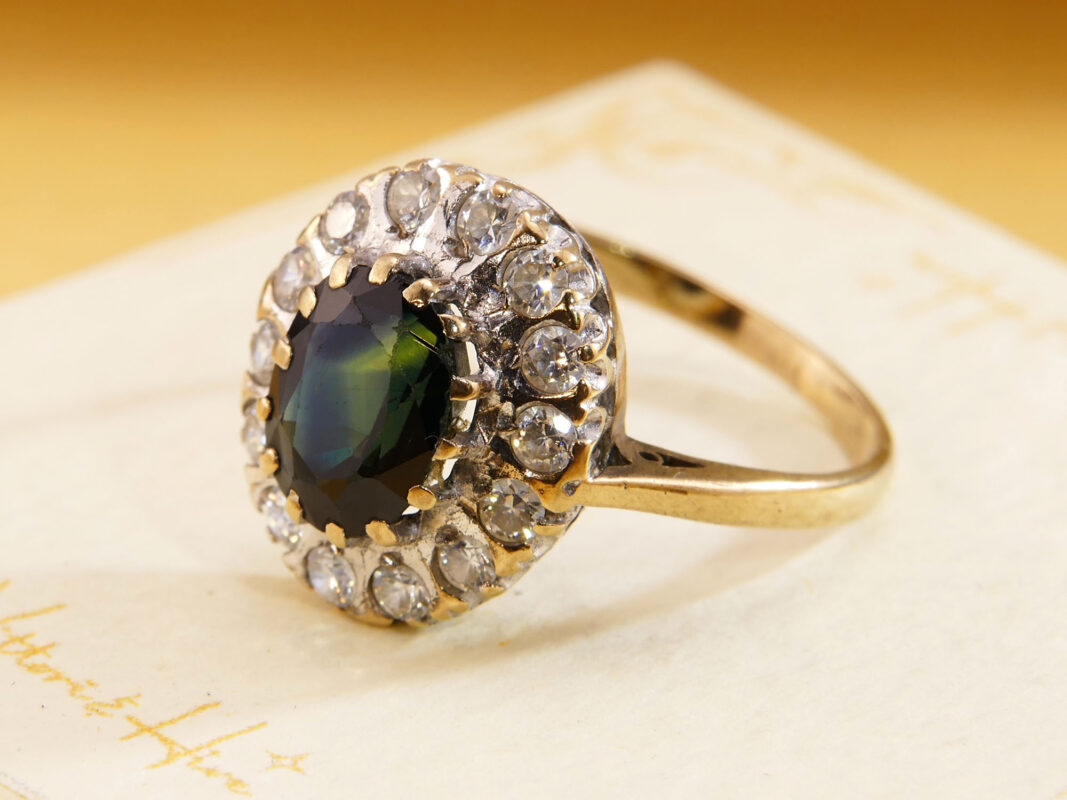 Parti Bi Colour Teal Sapphire Halo Ring 3