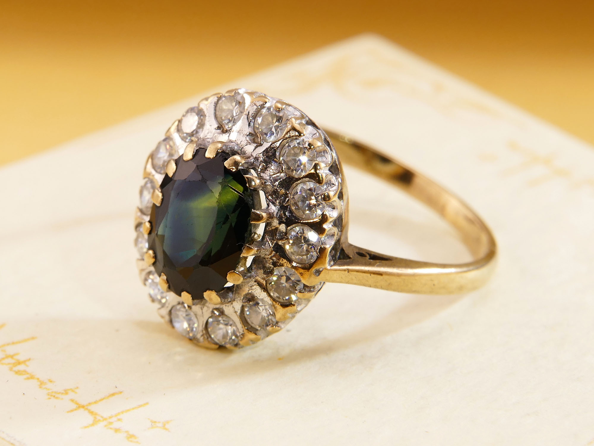 Parti Bi Colour Teal Sapphire Halo Ring 3