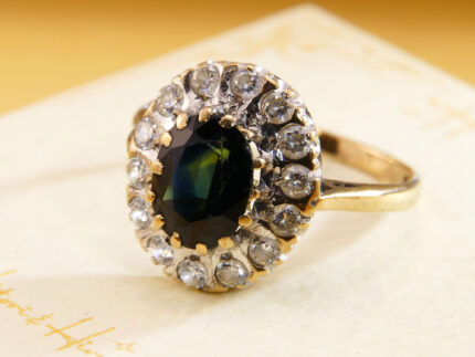 Parti Bi Colour Teal Sapphire Halo Ring 4