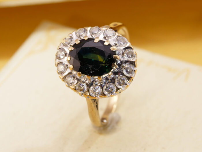 Parti Bi Colour Teal Sapphire Halo Ring 6