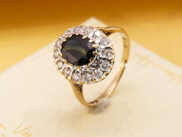 Parti Bi Colour Teal Sapphire Halo Ring 7