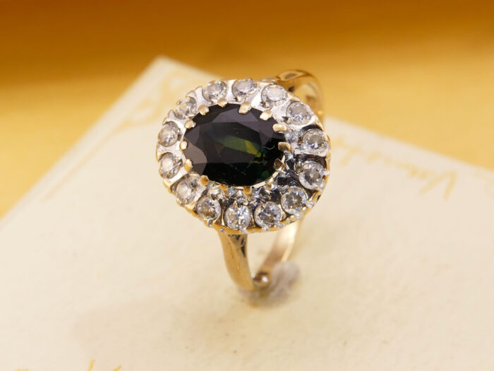 Parti Bi Colour Teal Sapphire Halo Ring 8