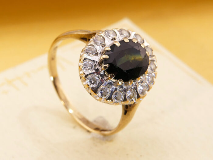 Parti Bi Colour Teal Sapphire Halo Ring 9