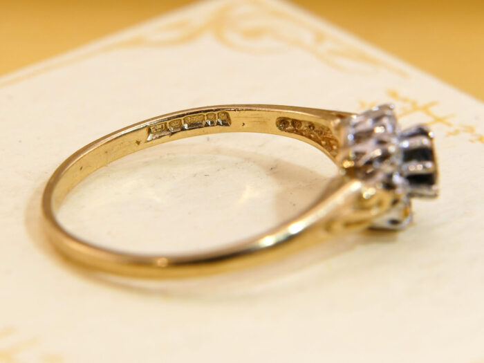 Vintage Diamond Sapphire Halo Ring 9ct GoldLondon Hallmark 1985 4