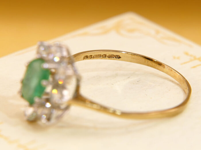 Vintage Emerald Halo Ring 9ct Gold London Hallmark 1987 2
