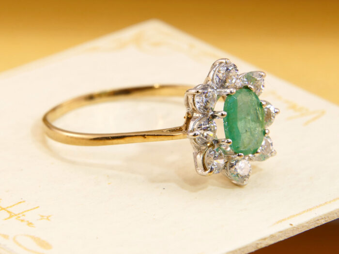 Vintage Emerald Halo Ring 9ct Gold London Hallmark 1987 4