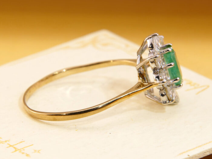 Vintage Emerald Halo Ring 9ct Gold London Hallmark 1987 5