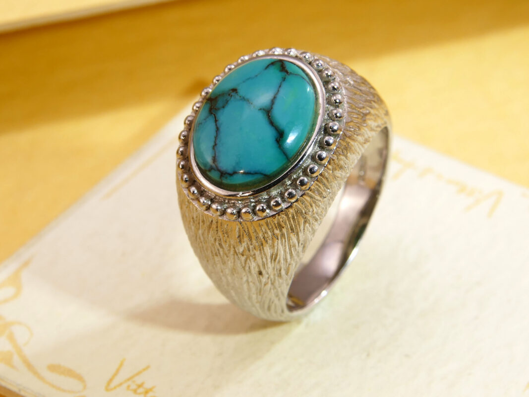 Vintage Sterling Silver Turquoise Signet Ring 1