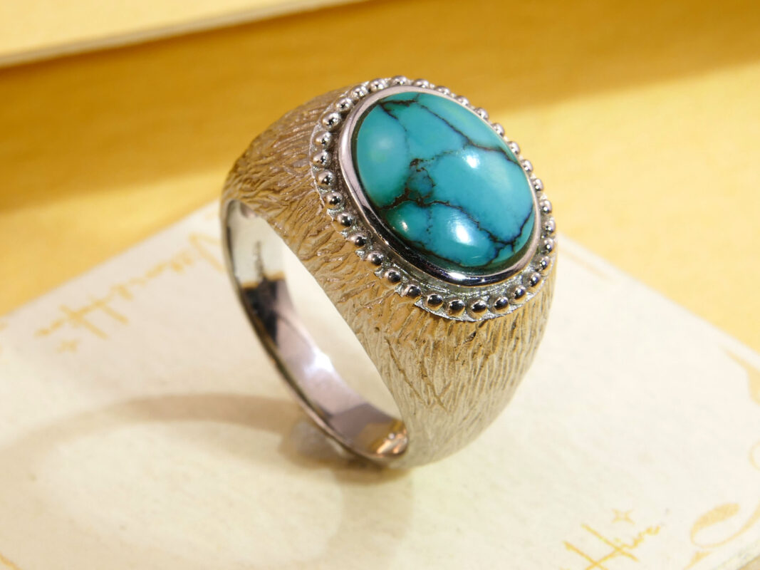 Vintage Sterling Silver Turquoise Signet Ring 2