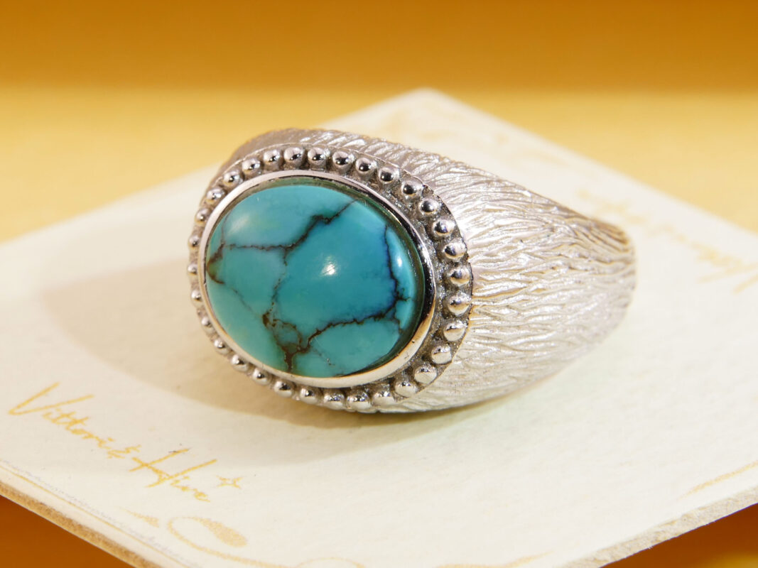 Vintage Sterling Silver Turquoise Signet Ring 5