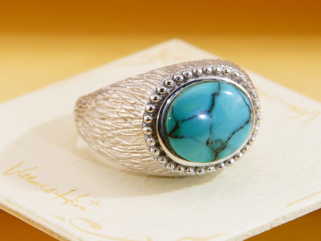 Vintage Sterling Silver Turquoise Signet Ring 6
