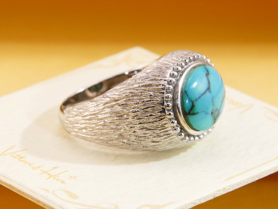 Vintage Sterling Silver Turquoise Signet Ring 7