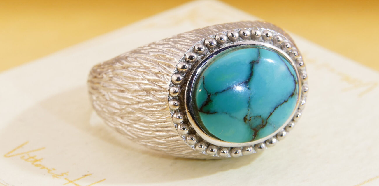 Vintage Sterling Silver Turquoise Signet Ring PAGE CROP