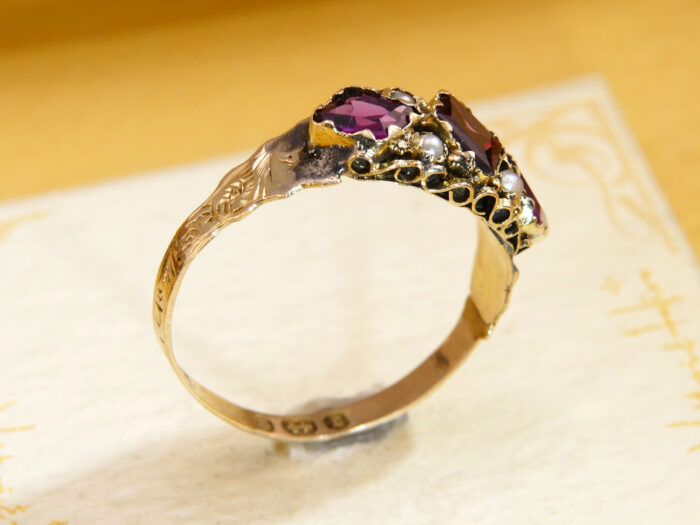 Antique Victorian Ruby & Seed Pearl Ring 1891 Walter George Myers 10