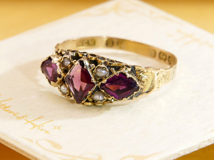 Antique Victorian Ruby & Seed Pearl Ring 1891 Walter George Myers 2
