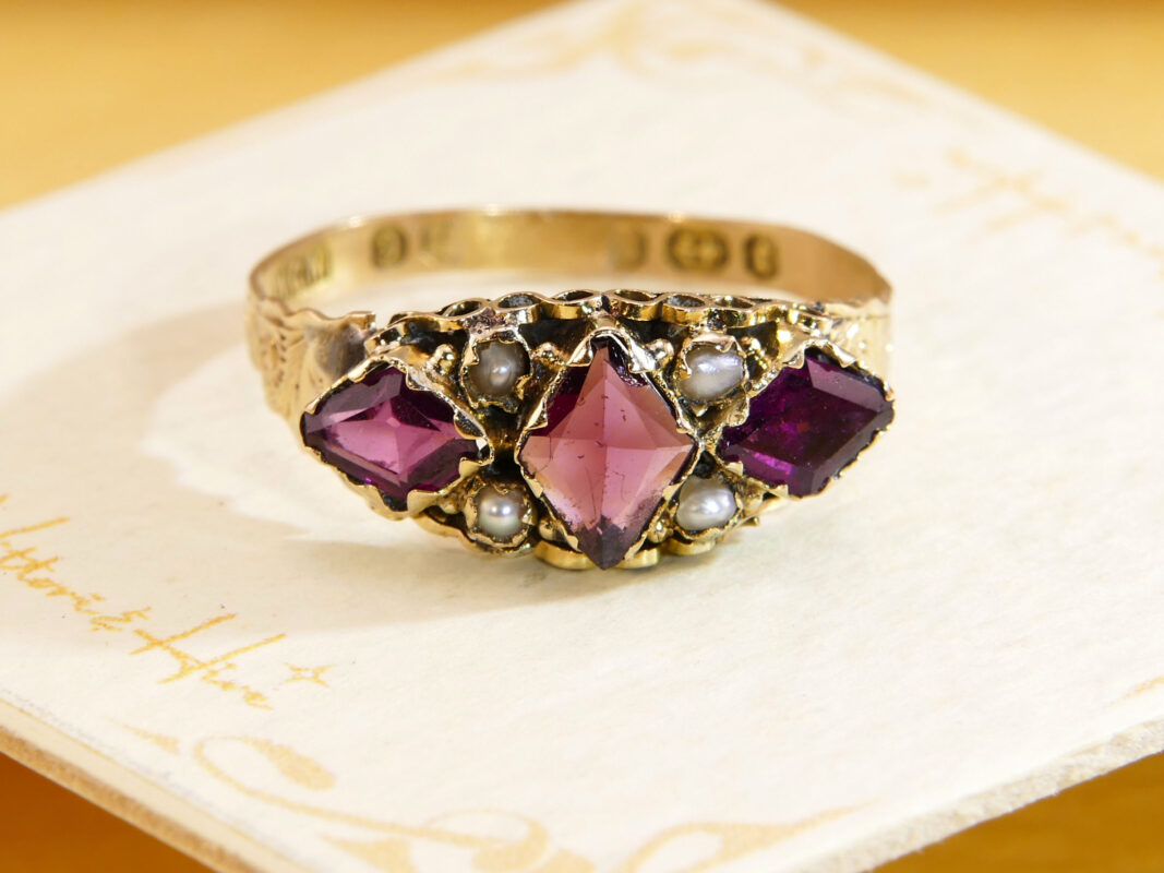 Antique Victorian Ruby & Seed Pearl Ring 1891 Walter George Myers 3