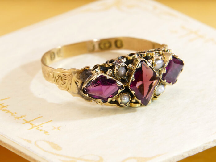 Antique Victorian Ruby & Seed Pearl Ring 1891 Walter George Myers 4
