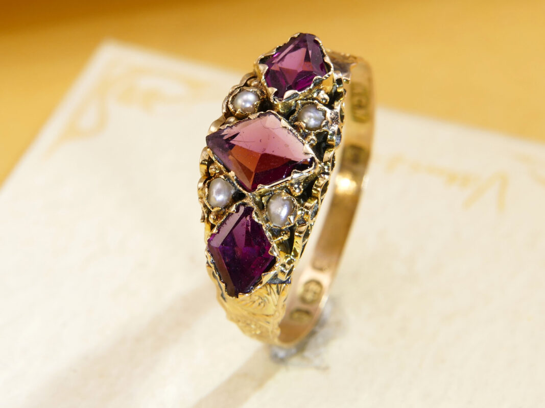 Antique Victorian Ruby & Seed Pearl Ring 1891 Walter George Myers 8