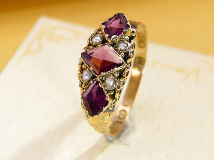 Antique Victorian Ruby & Seed Pearl Ring 1891 Walter George Myers 8 Antique Victorian Ruby & Seed Pearl Ring 1891 Walter George Myers 8
