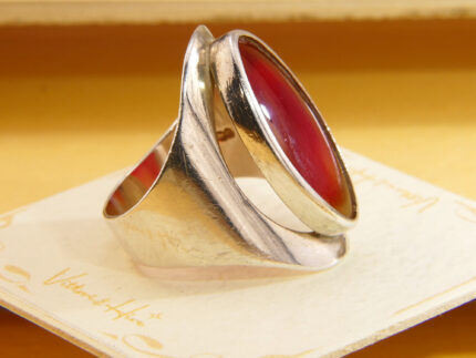 Vintage Chunky Silver Modenrist Ring Carnelian Red Gem 1970s 2
