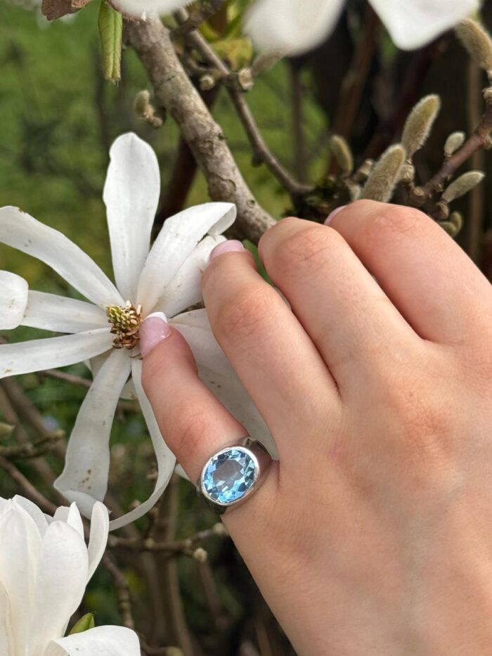 Modernist chunky silver blue topaz ring 1