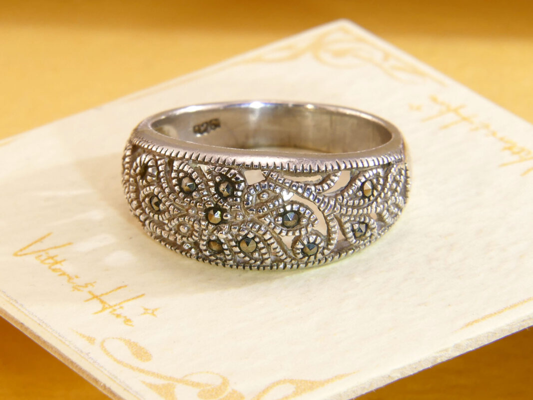 VIntage sterling silver marcasite art deco style ring 2