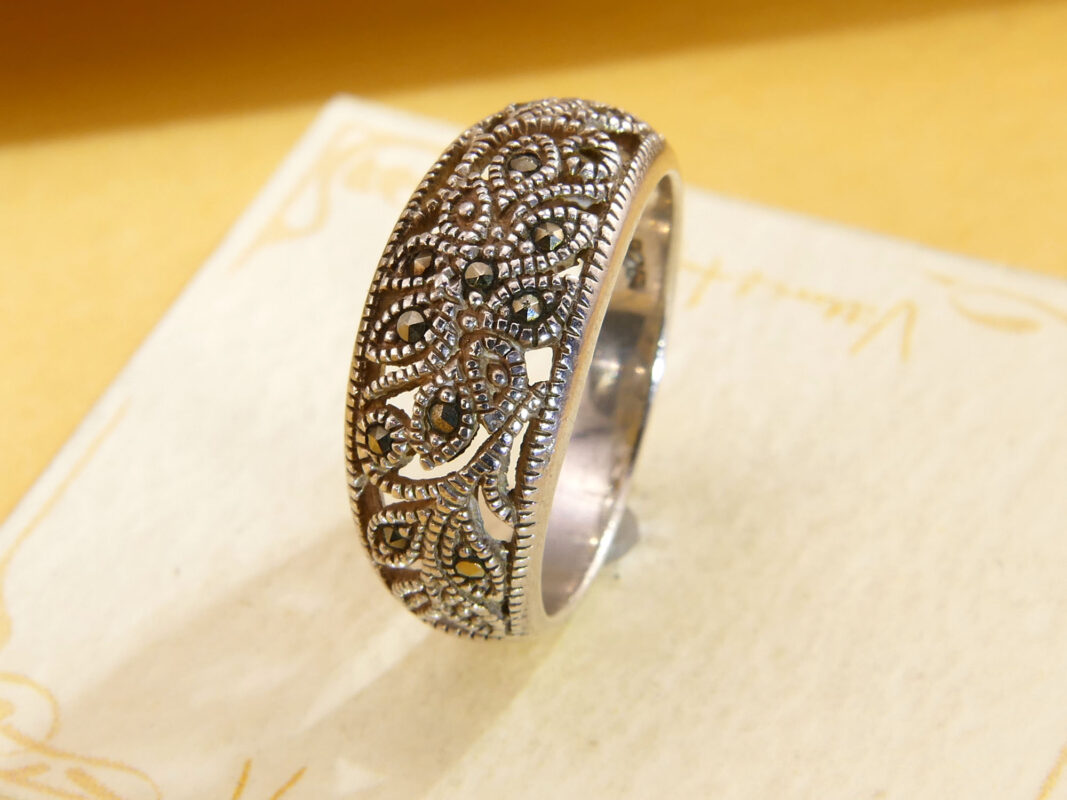 VIntage sterling silver marcasite art deco style ring 5