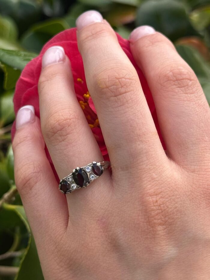 Victorian silver gsypsy red garnet white sapphire 2
