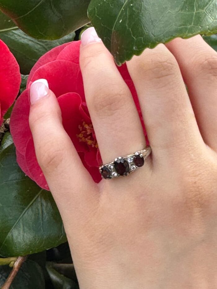 Victorian silver gsypsy red garnet white sapphire 3
