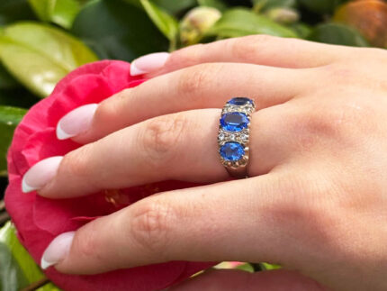 Victorian silver gsypsy ring blue topaz white sapphire 3