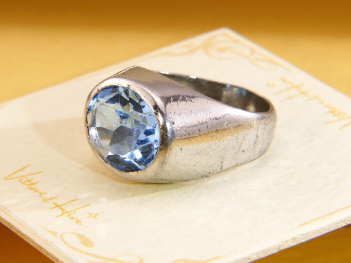 Vintage Modenrist Chnky Heavy Silver Ring Blue Topaz 1